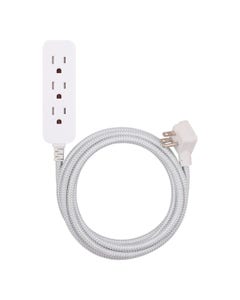 Cordinate 3-Outlet 10ft. Braided Extension Cord with Surge Protection, White/Gray