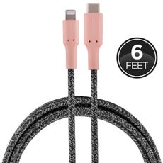 Cordinate 6ft. USB-C to Lightning Charging Cable with Braided Cord, Blush/Charcoal