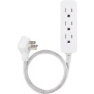 Cordinate 3-Outlet 2ft. Braided Extension Cord with Flat Plug, White/Gray