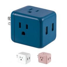Cordinate 3-Outlet 2-USB Wall Tap with Surge Protection, Blue