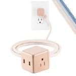 Cordinate 3-Outlet 2-USB 10ft. Braided Extension Cord Cube, Blush